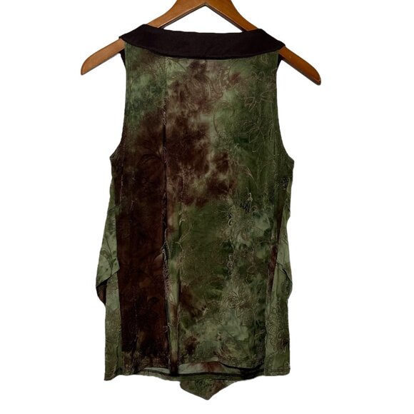 Y2K Green Velvet Burnout Top Indie Going Out Top Forest Fairy Grunge Brown Small - Picture 5 of 12